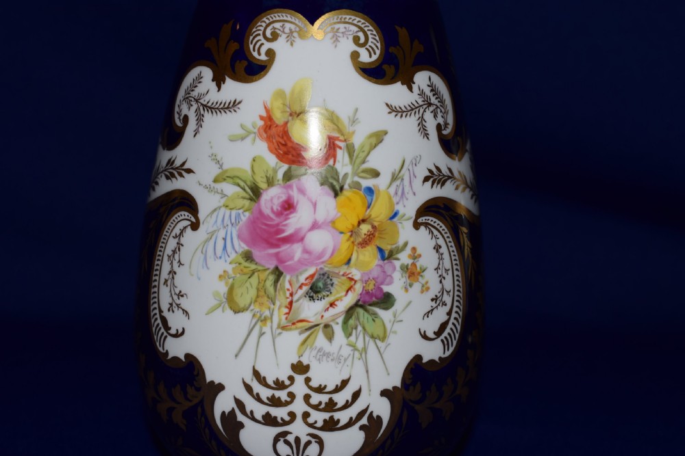 Royal Crown Derby pair of hand painted and artist signed vases View III