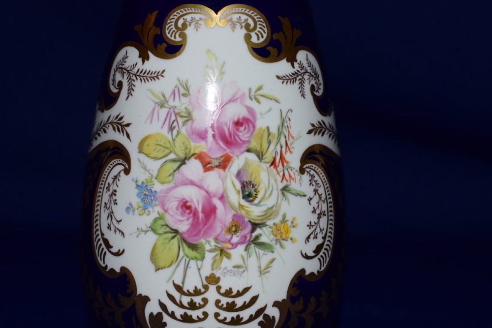 Royal Crown Derby pair of hand painted and artist signed vases View VI