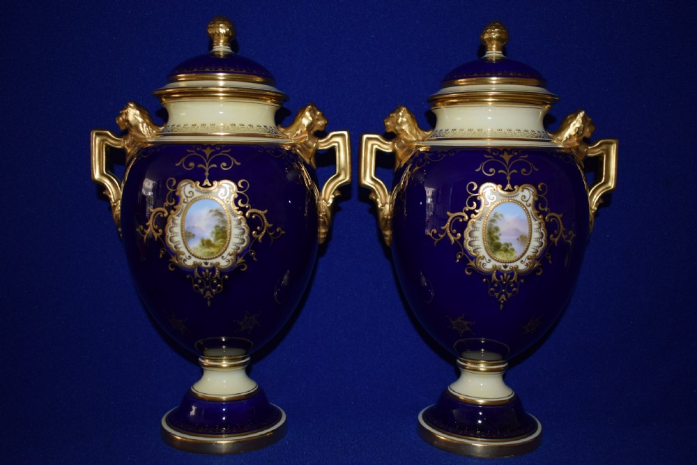 Coalport  pair of hand painted vases and covers View II