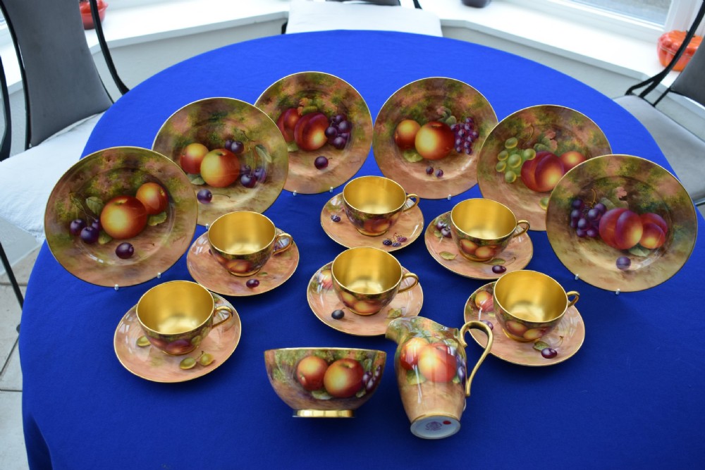Royal Worcester hand painted tea set by Ayrton and Townsend, fruit decoration.