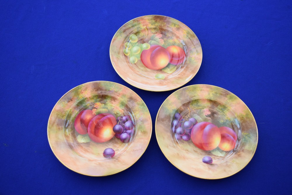 Royal Worcester hand painted tea set by Ayrton and Townsend, fruit decoration. View V