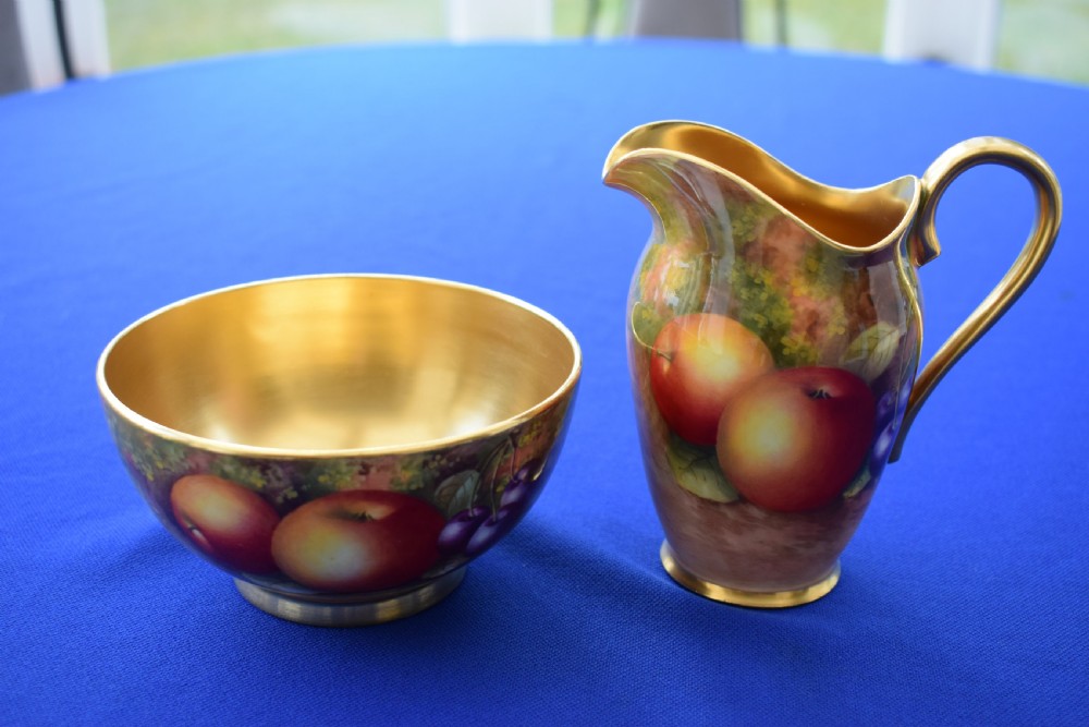 Royal Worcester hand painted tea set by Ayrton and Townsend, fruit decoration. View VI