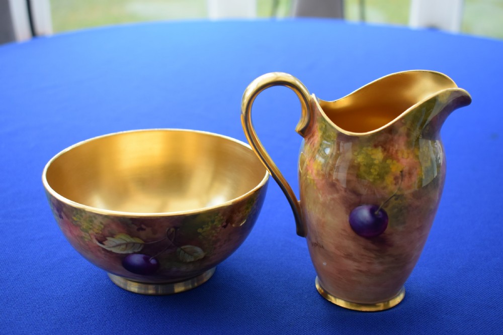 Royal Worcester hand painted tea set by Ayrton and Townsend, fruit decoration. View VII