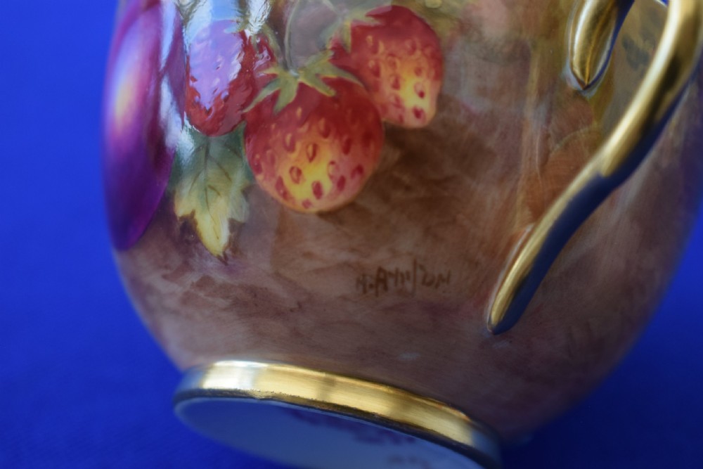 Royal Worcester fruit painted cup and saucer signed Ayrton View III