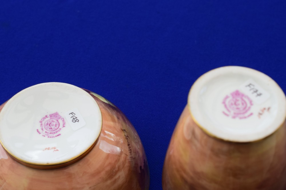 Royal Worcester Cream jug and Sugar bowl painted fruit by Ayrton and Townsend View IV