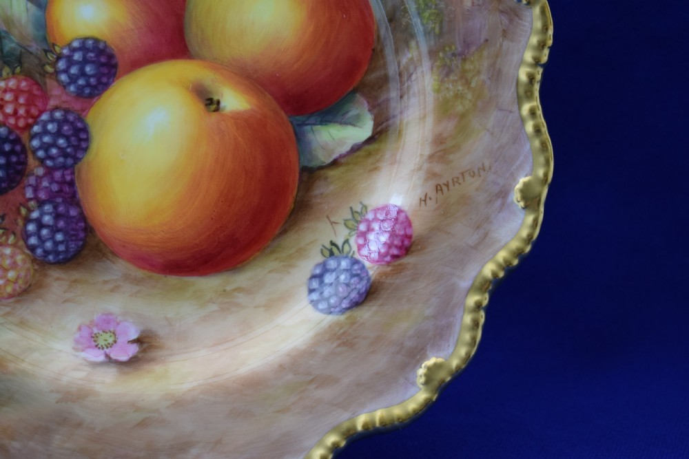 Royal Worcester painted fruit dessert plate by Ayrton. View II