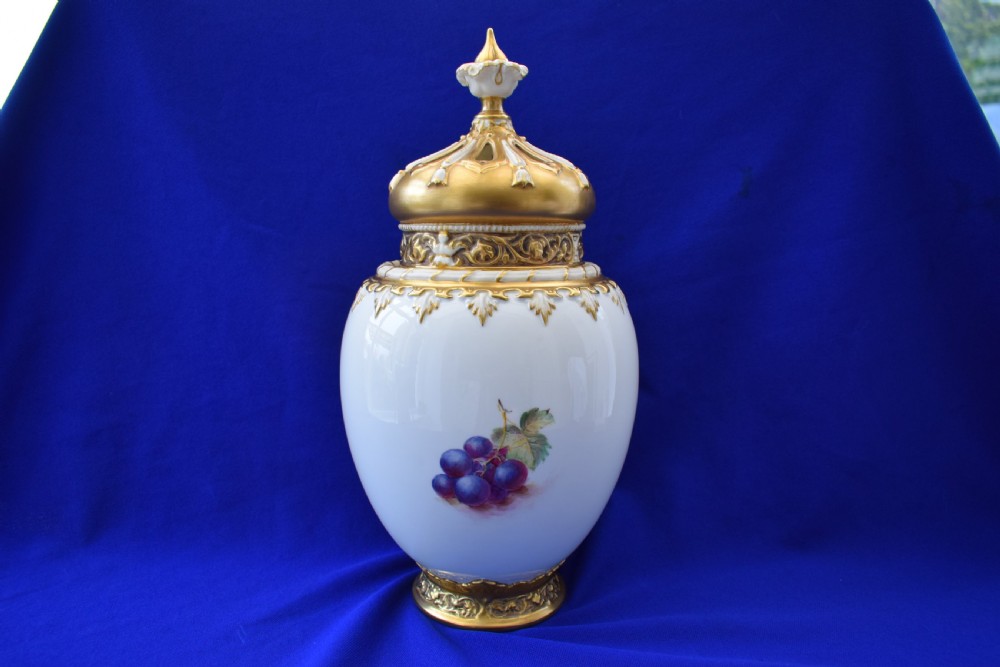 Royal Worcester 3 piece pot pourri vase painted fruit by Freeman View II