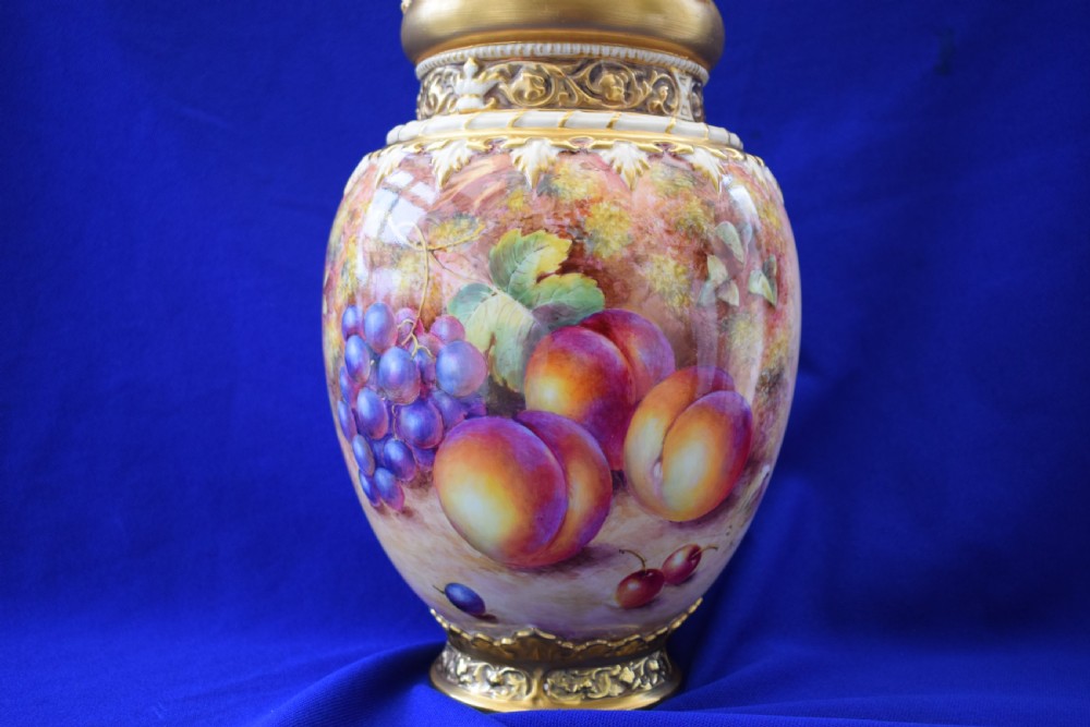 Royal Worcester 3 piece pot pourri vase painted fruit by Freeman View III