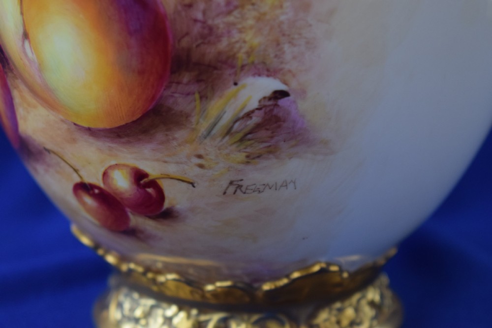 Royal Worcester 3 piece pot pourri vase painted fruit by Freeman View VI