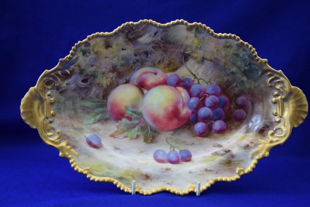 Royal Worcester painted fruit dessert dish signed F Roberts