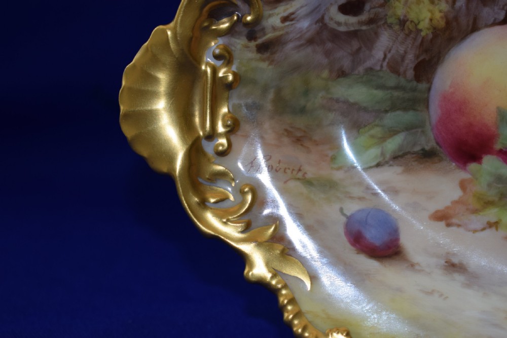 Royal Worcester painted fruit dessert dish signed F Roberts View II