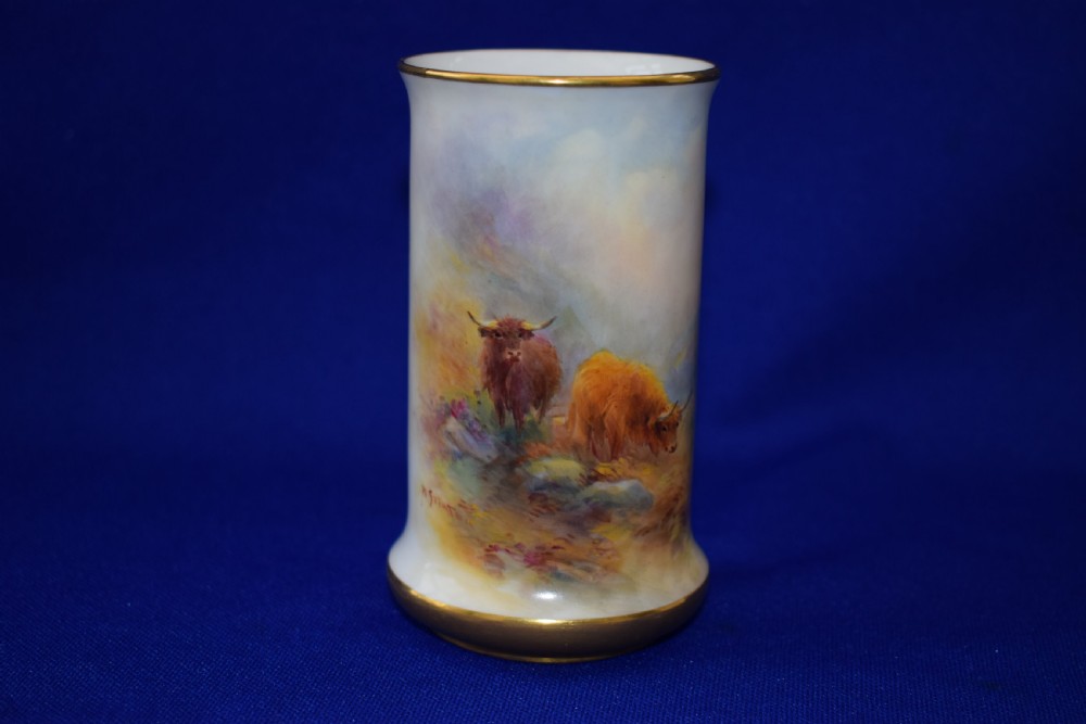 Royal Worcester vase, highland cattle signed H Stinton