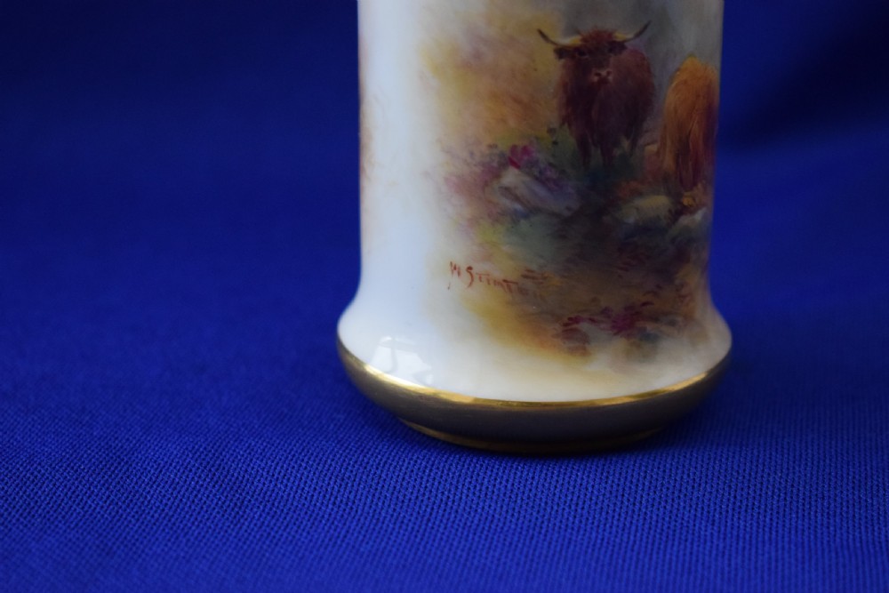 Royal Worcester vase, highland cattle signed H Stinton View III