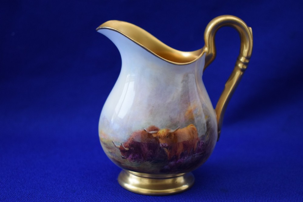 Royal Worcester cream jug decorated cattle by Harry Stinton