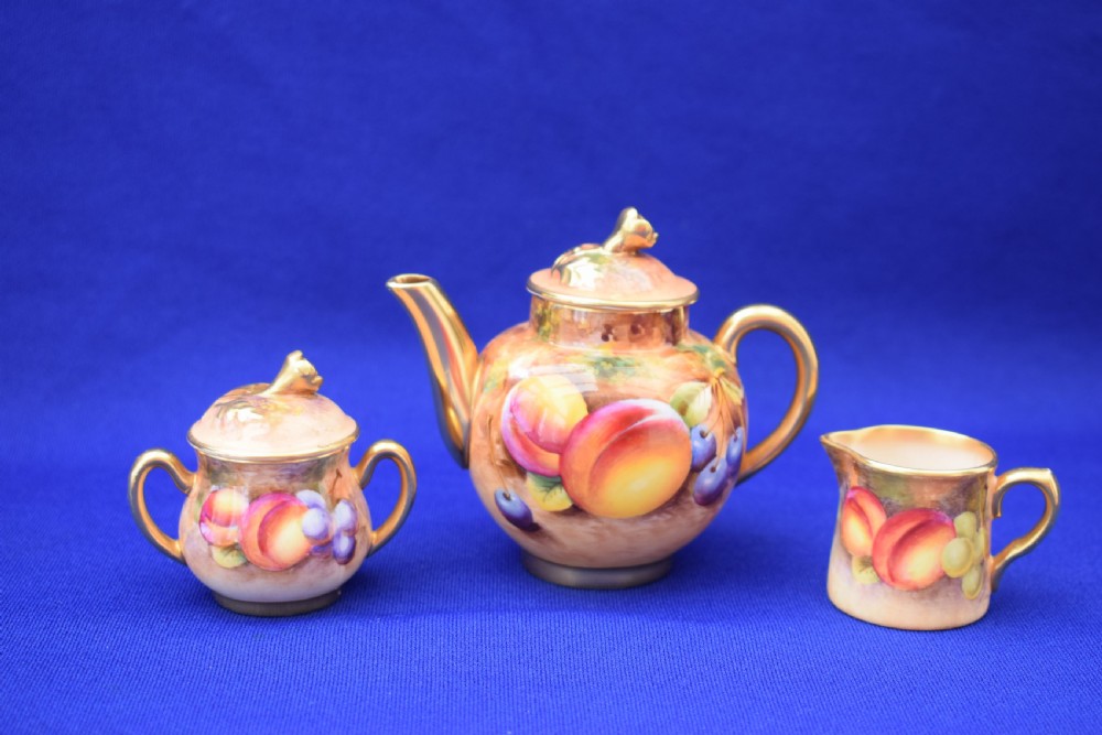 Royal Worcester miniature tea set painted fruit, all signed. View II