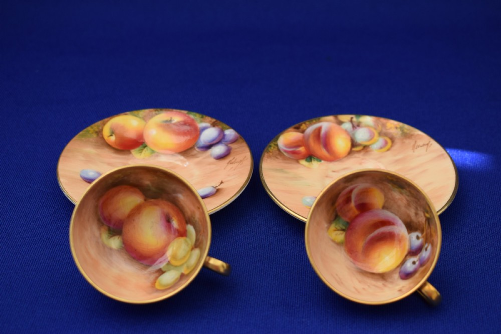 Royal Worcester miniature tea set painted fruit, all signed. View IV