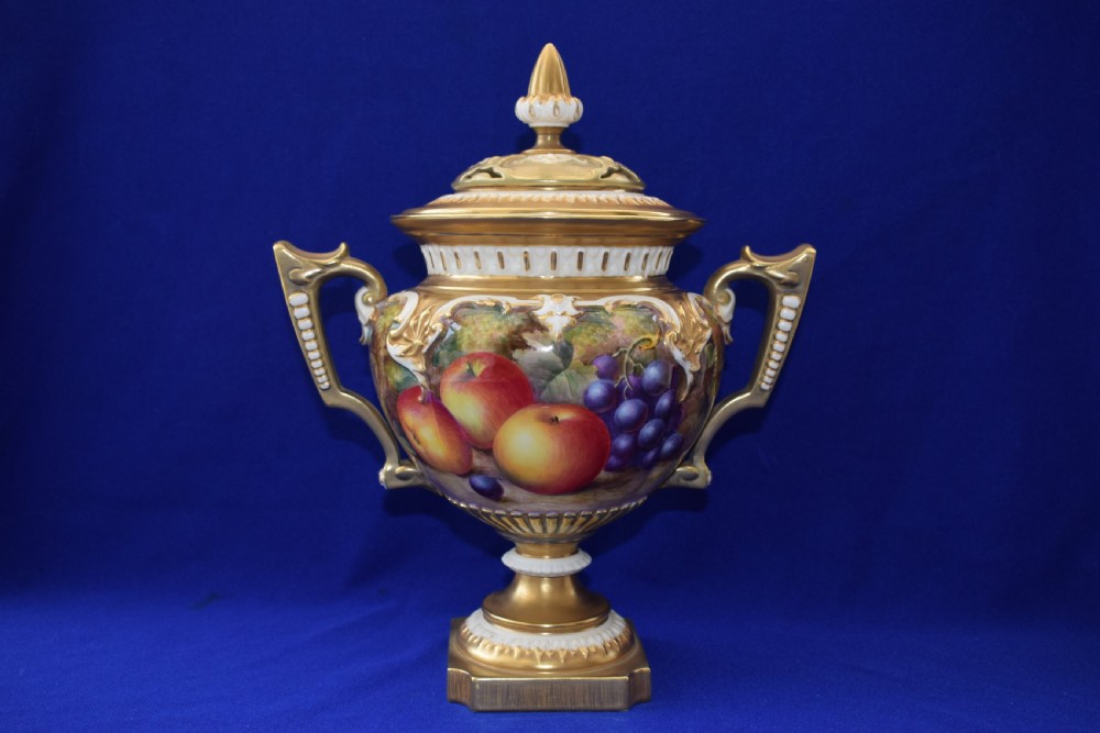Royal Worcester large pot pourri vase painted fruit by H Ayrton.