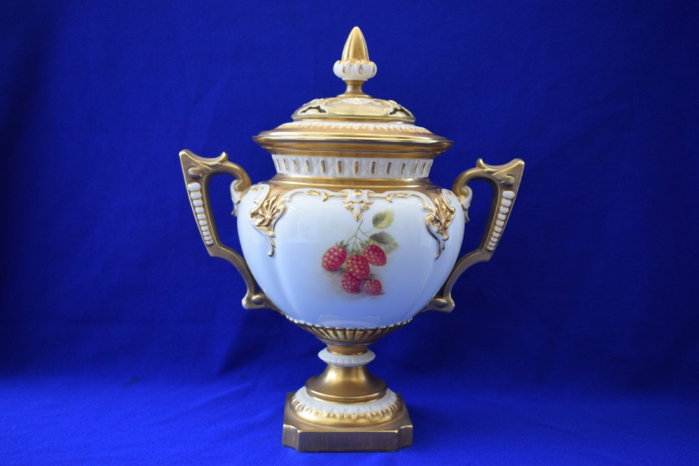 Royal Worcester large pot pourri vase painted fruit by H Ayrton. View II