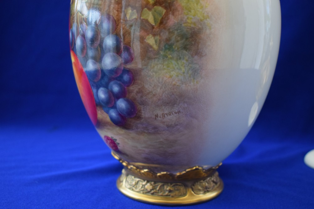 Royal Worcester 3 piece pot pourri vase painted fruit by H Ayrton View IV