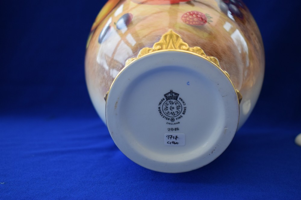 Royal Worcester 3 piece pot pourri vase painted fruit by H Ayrton View V