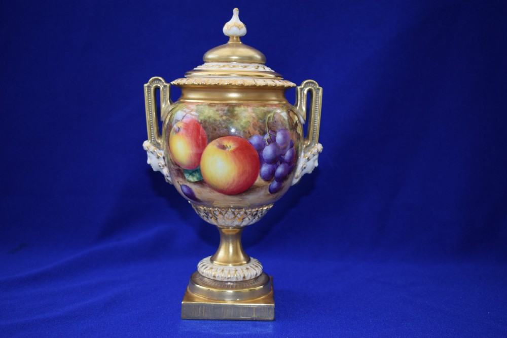 Royal Worcester painted fruit vase and cover by Freeman