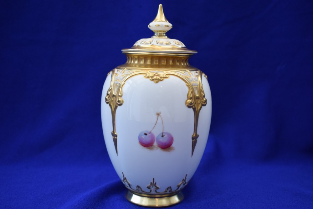 Royal Worcester painted fruit pot pourri vase and cover View II