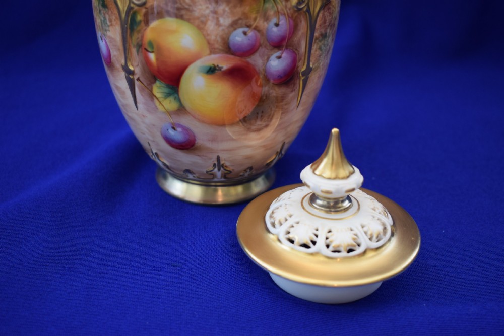 Royal Worcester painted fruit pot pourri vase and cover View III