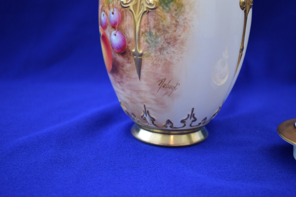 Royal Worcester painted fruit pot pourri vase and cover View IV
