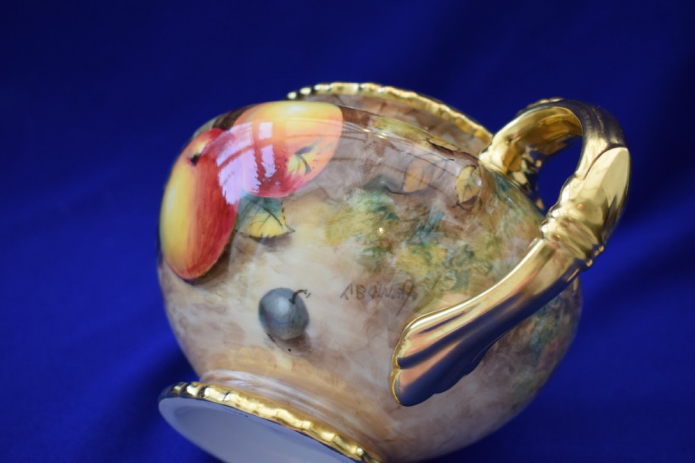 Royal Worcester rope edge painted fruit teapot of large size. View III
