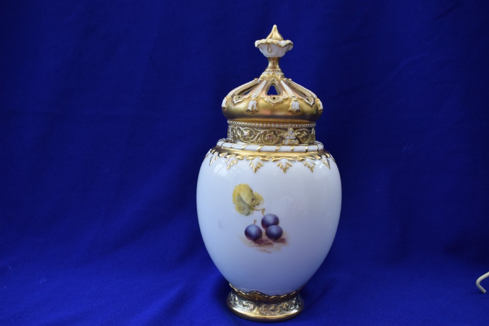 Royal Worcester 3 piece painted fruit pot pourri vase View II