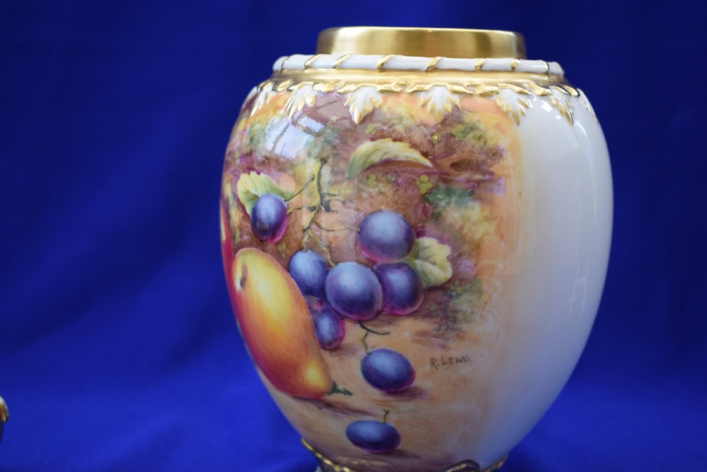 Royal Worcester 3 piece painted fruit pot pourri vase View III
