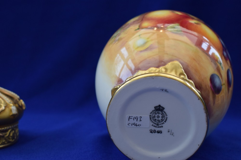 Royal Worcester 3 piece painted fruit pot pourri vase View V