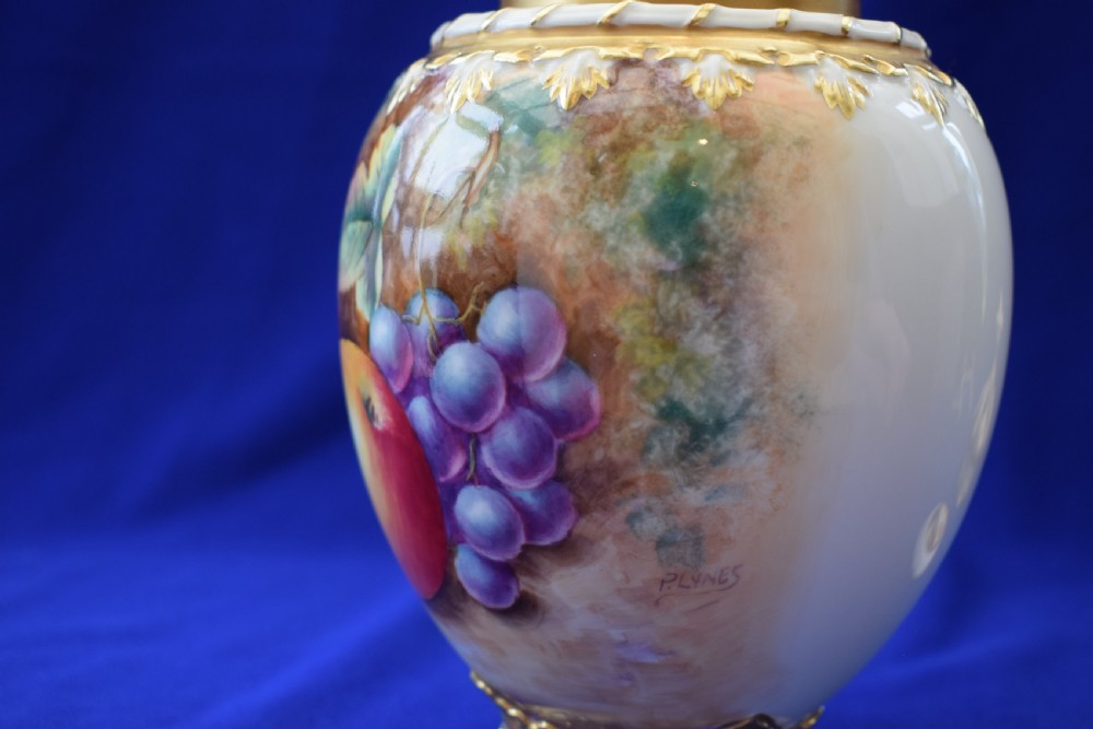 Royal Worcester painted fruit 3 piece pot pourri vase View III