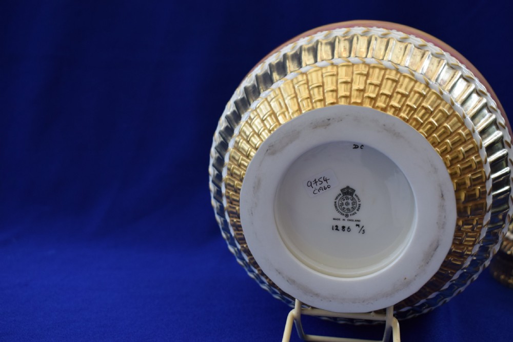 Royal Worcester painted fruit 3 piece pot pourri vase View IV