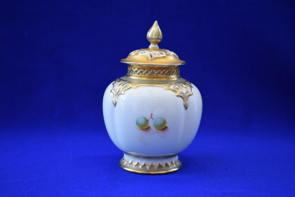 Royal Worcester small painted fruit pot pourri View II