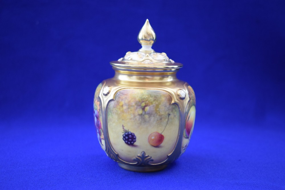 Royal Worcester painted fruit small pot pourri View II
