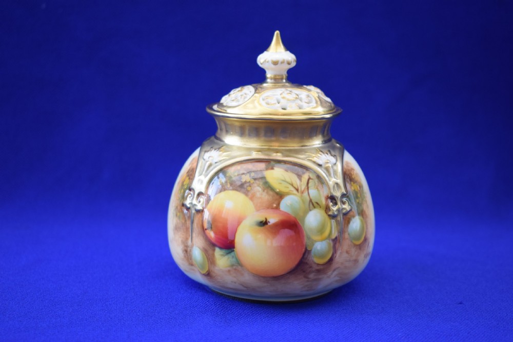 Royal Worcester painted fruit small pot pourri