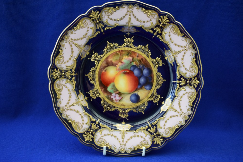 Royal Worcester cabinet plate with painted fruit centre by Wm Bee