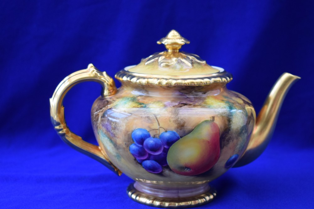 Royal Worcester painted fruit artist signed rope edge tea set View III