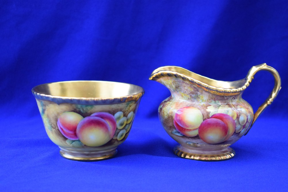 Royal Worcester painted fruit artist signed rope edge tea set View IV