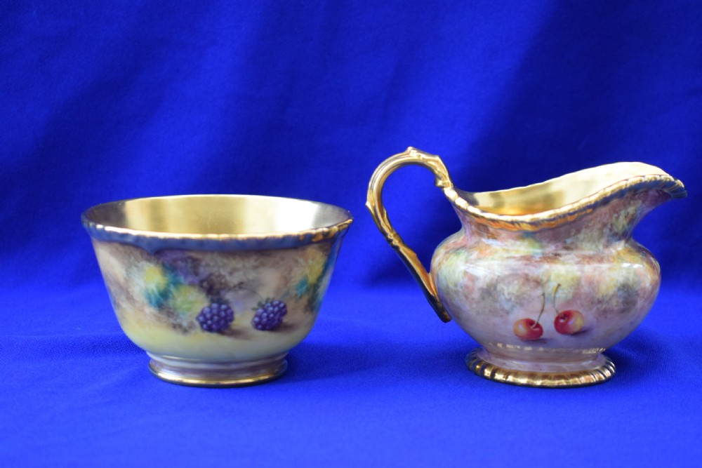 Royal Worcester painted fruit artist signed rope edge tea set View V