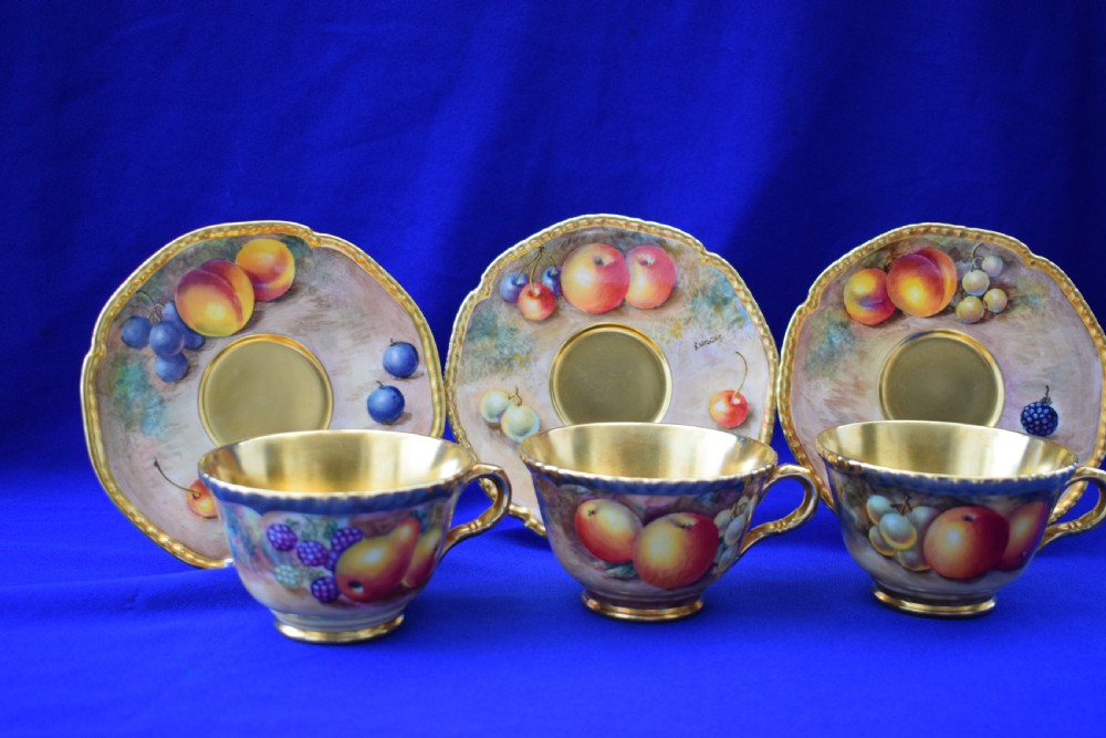 Royal Worcester painted fruit artist signed rope edge tea set View VI