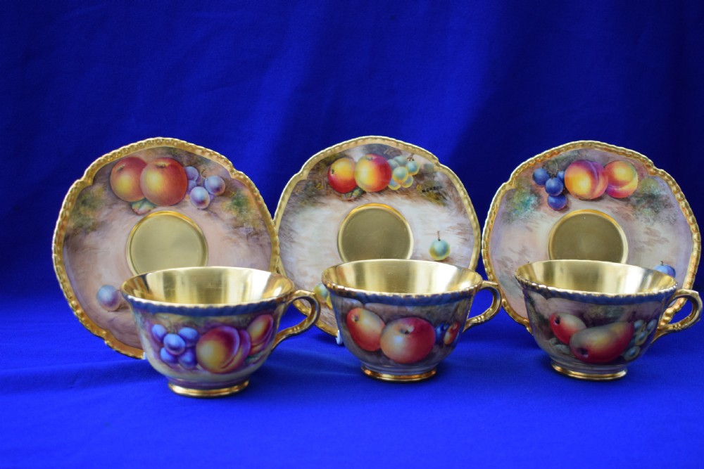 Royal Worcester painted fruit artist signed rope edge tea set View VII