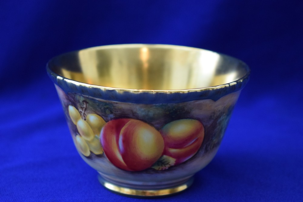 Royal Worcester painted fruit  rope edge artist signed sugar bowl