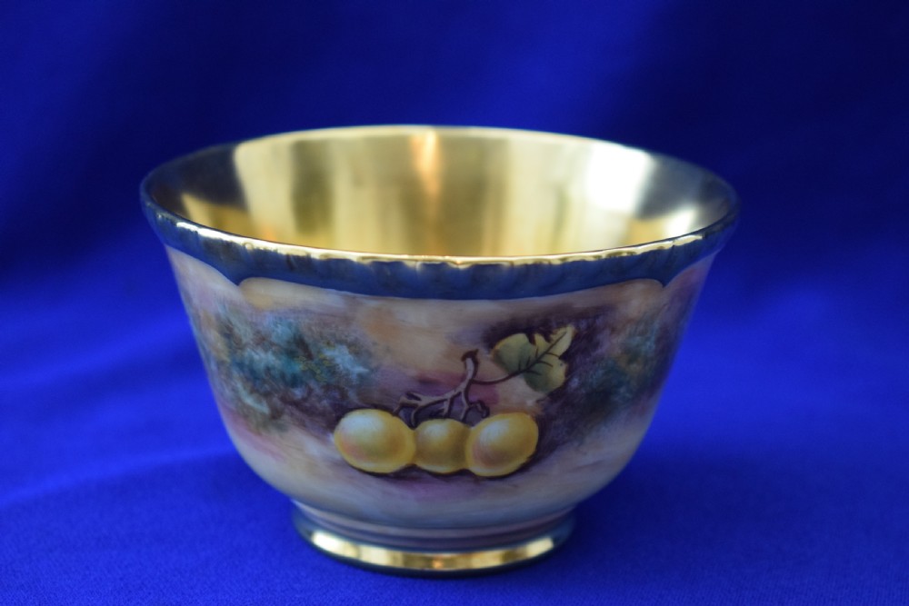 Royal Worcester painted fruit  rope edge artist signed sugar bowl View II