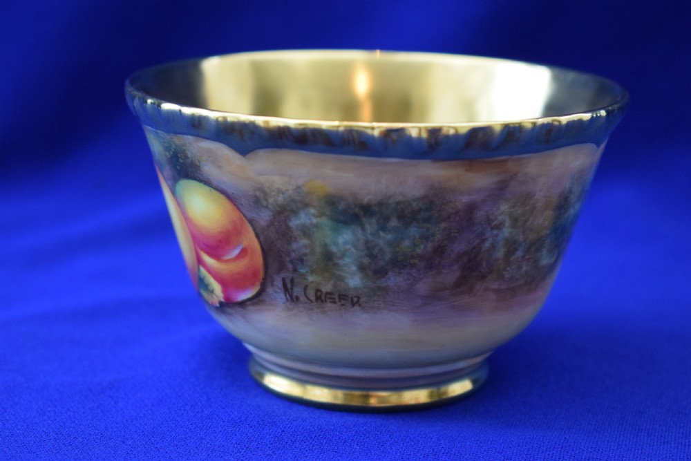Royal Worcester painted fruit  rope edge artist signed sugar bowl View III