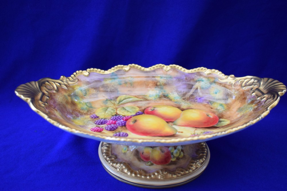 Royal Worcester painted fruit low comprt artist signed.
