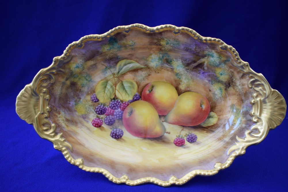 Royal Worcester painted fruit low comprt artist signed. View II