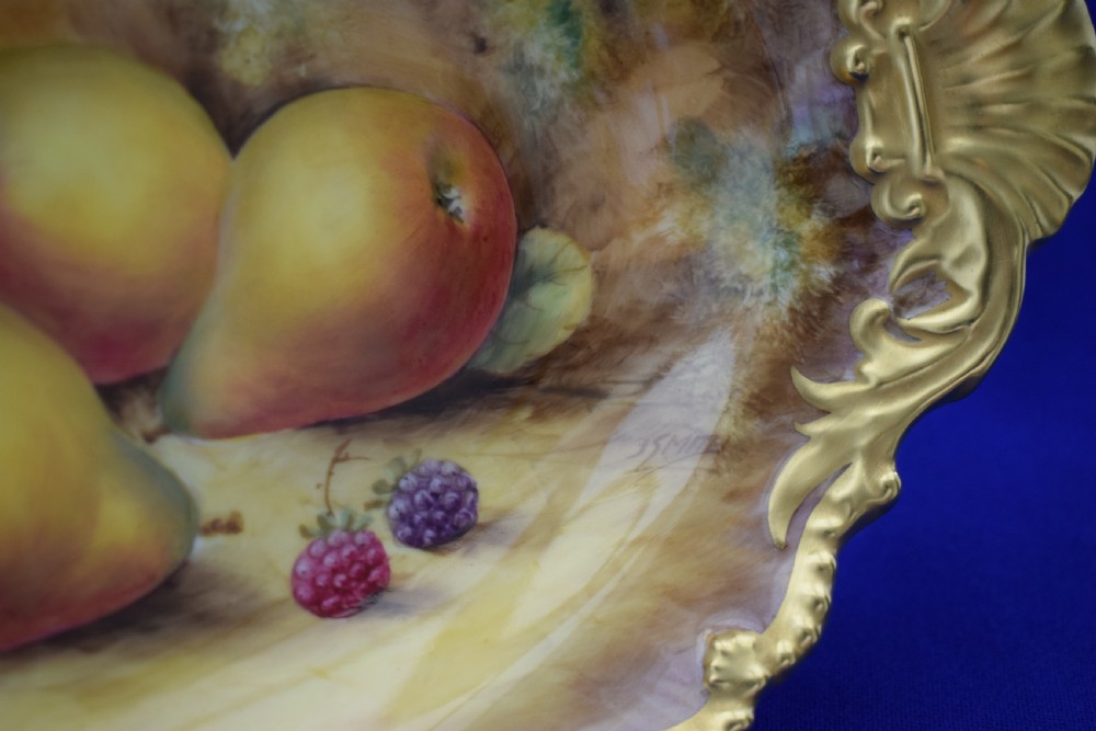 Royal Worcester painted fruit low comprt artist signed. View V