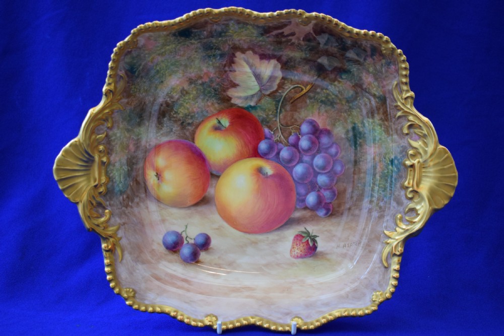 Royal Worcester painted fruit Tudor tray artist signed
